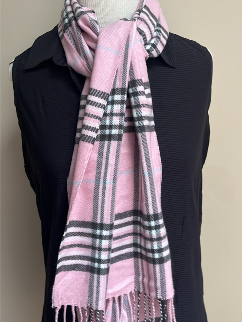 Burberry Pink and Black Plaid Cashmere-Blend Scarf